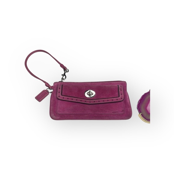 Vintage 90’s: Coach ❃ Suede Turnlock Wristlet Bag ❃ Magenta + Silver Hardware ❃ - Picture 1 of 16
